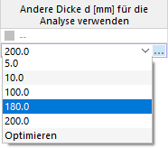 Andere Dicke für Analyse auswählen