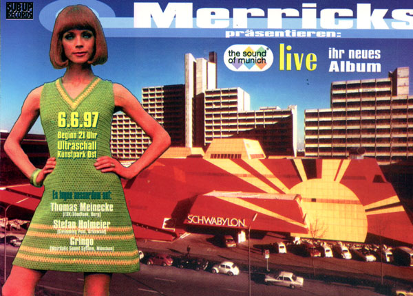 Flyer für ein Konzert der Münchner Band Merricks mit dem Schwabylon als Cover (Rechte: Sub-Up Records)