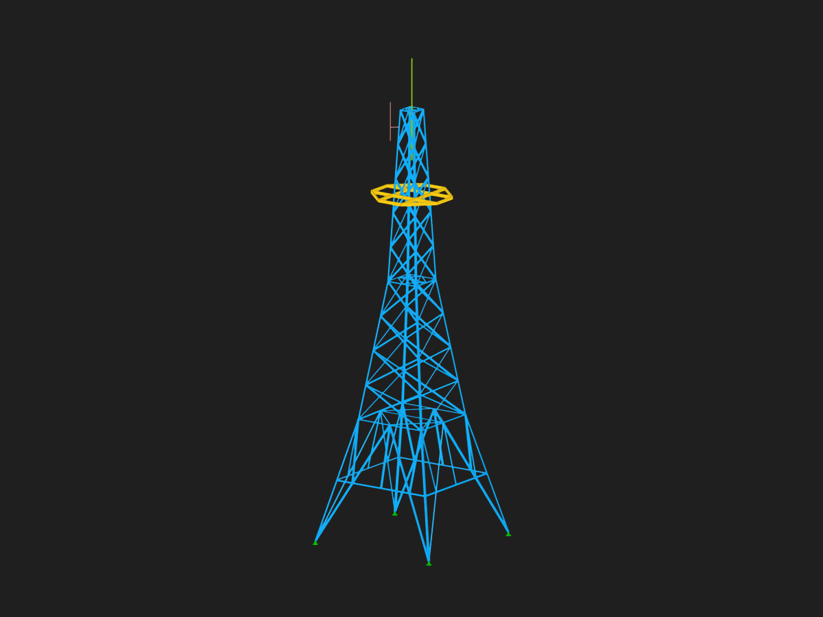 Stahlmast mit dem Bühne, Aufsatzrohr und Antennenträger.