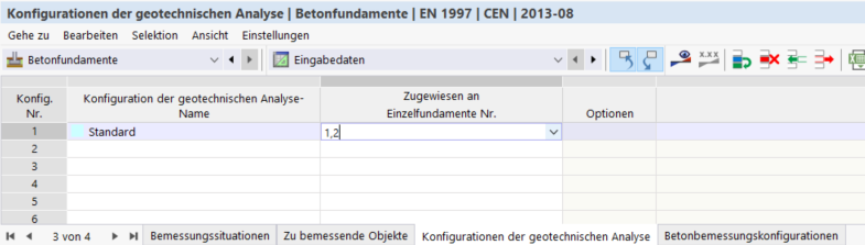 Objekte in Tabelle einer Bemessungskonfiguration zuweisen