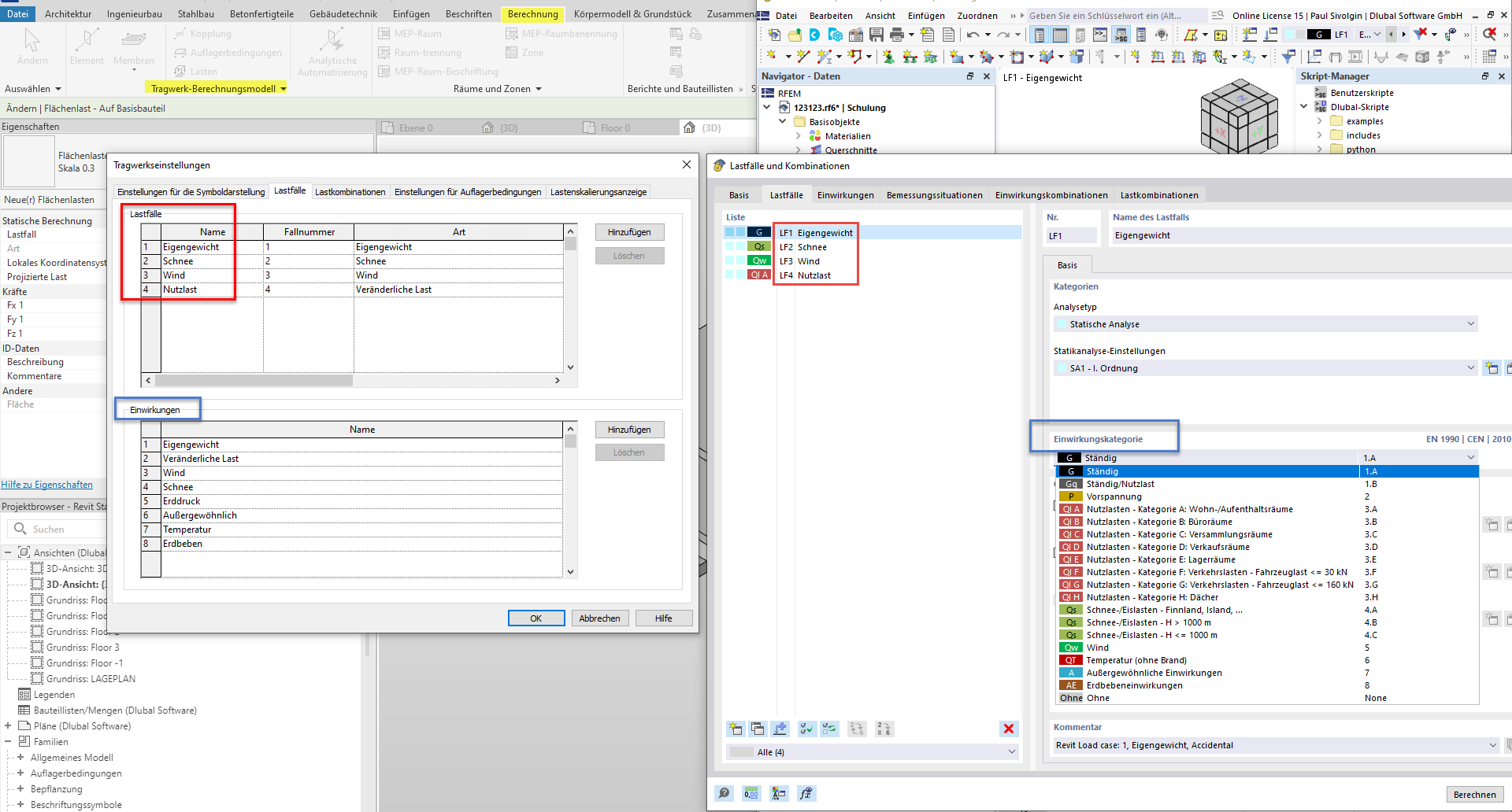 Lastfälle und Einwirkungen in Revit