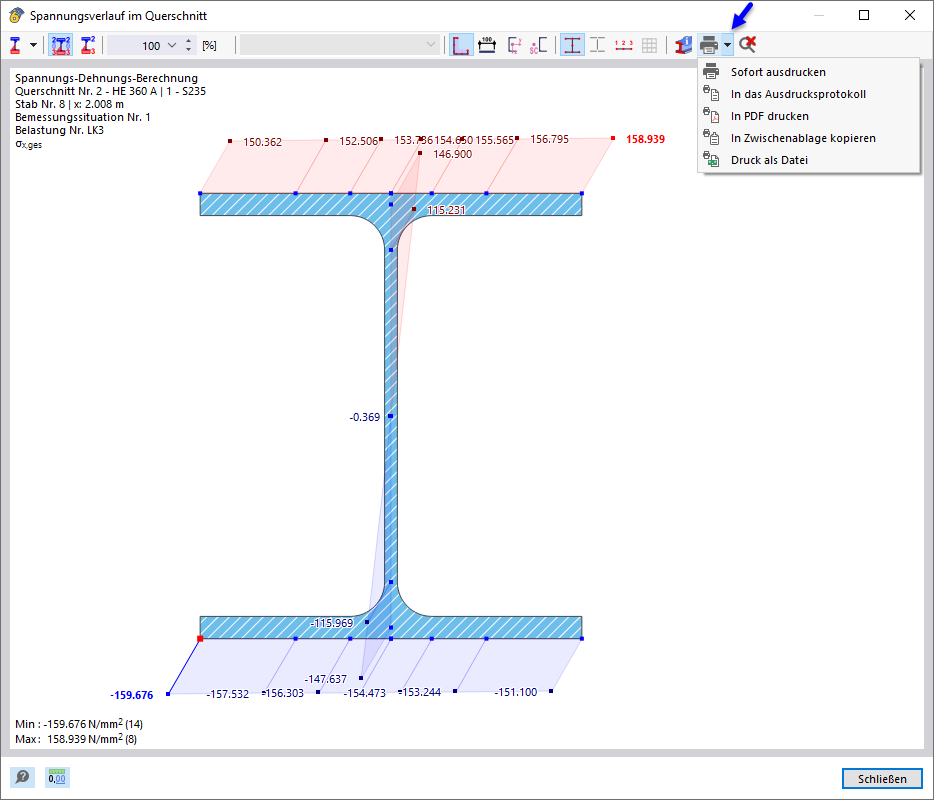 Spannungsverläufe im Querschnitt drucken