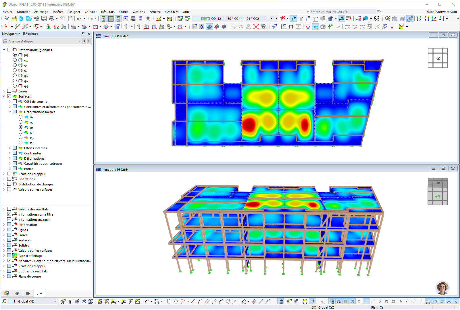 Verformungsbild des Hochhauses PB9 in RFEM