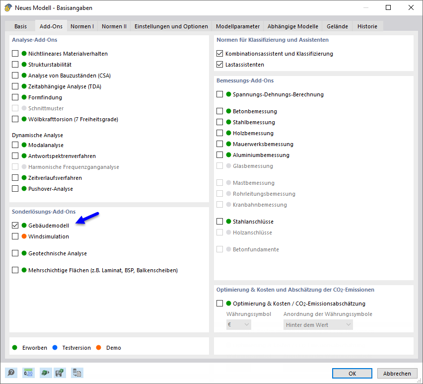 Add-On 'Gebäudemodell' aktivieren