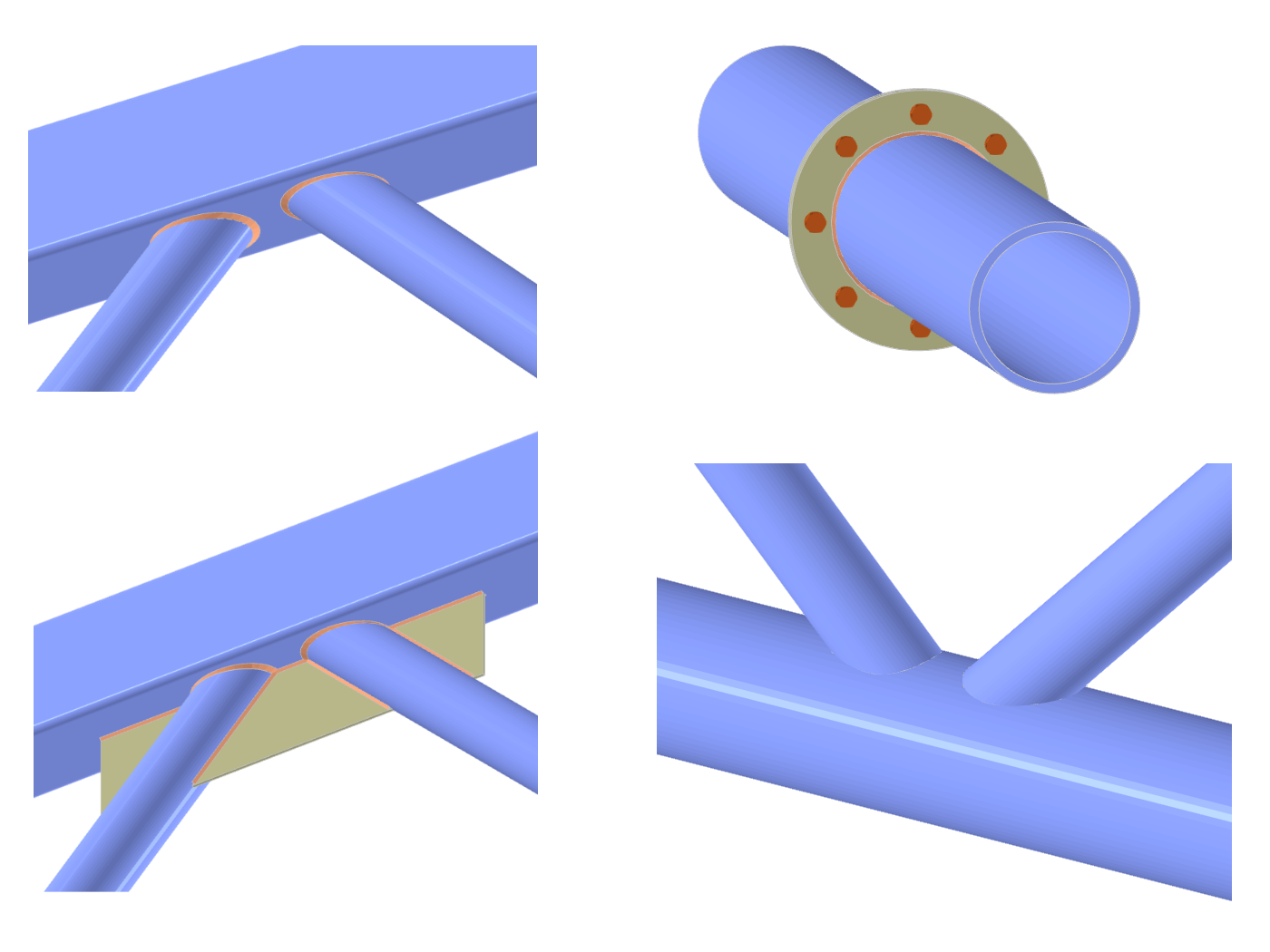 Stahlverbindungen modelliert im Add-On Stahlanschlüsse