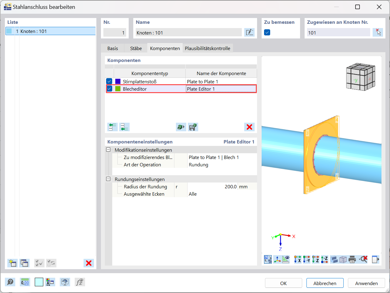 "Platteeditor 1": Einstellungen