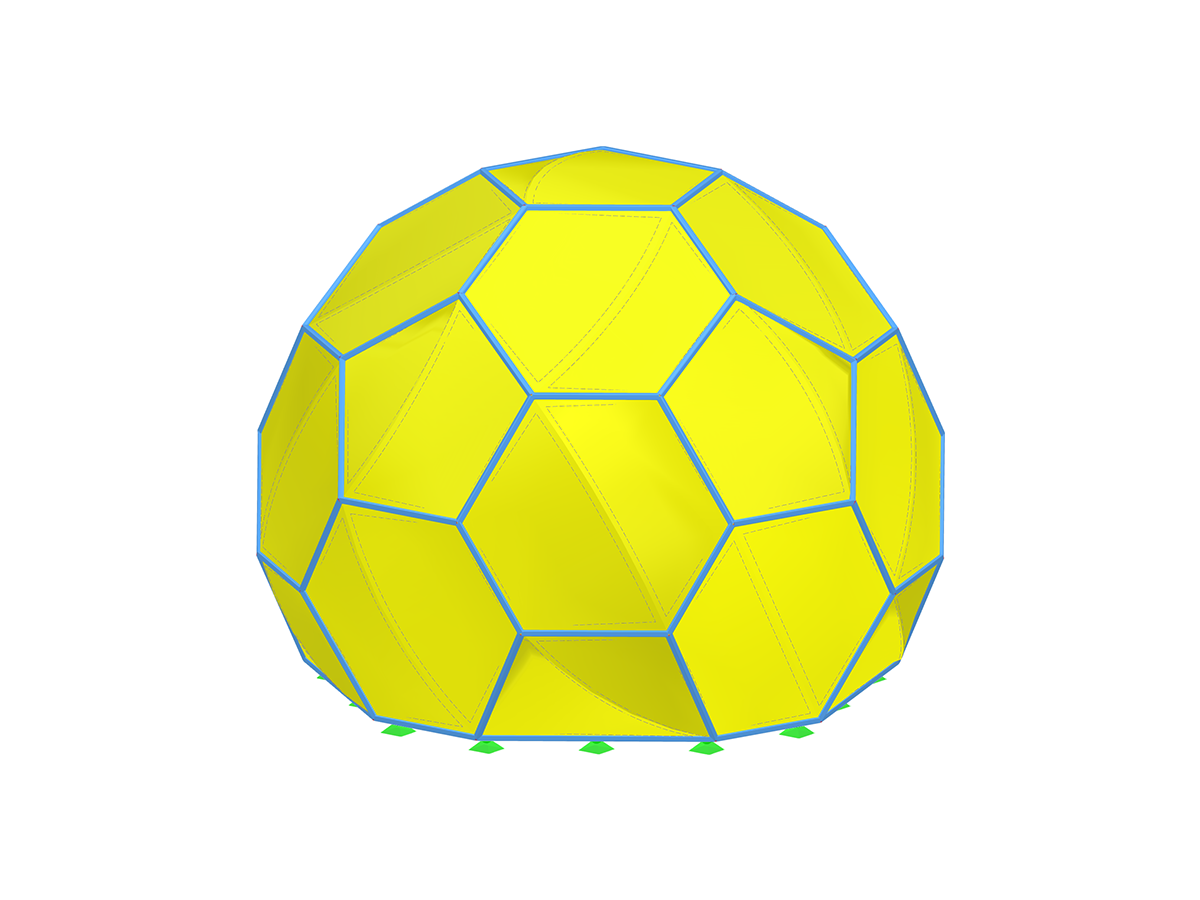 Einhausung in Form eines Fußballs mit pneumatischen Kissen