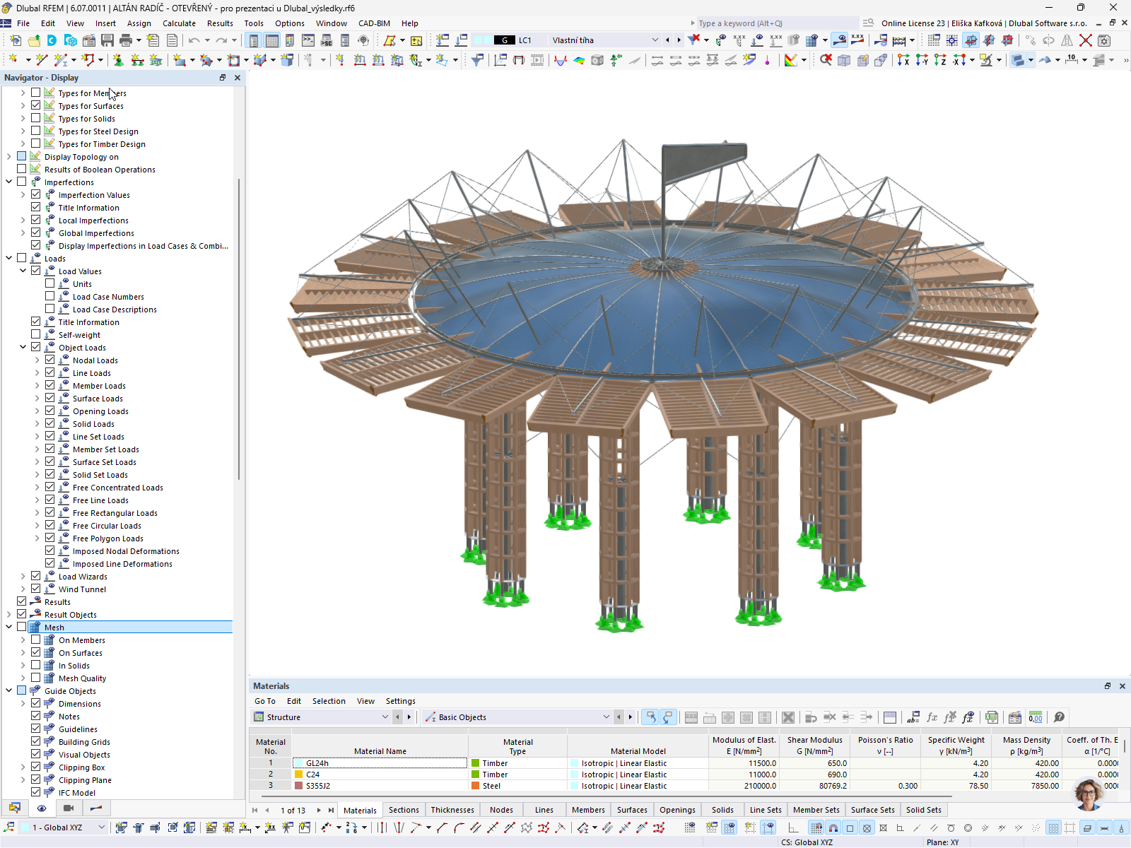 Modell in RFEM 6 | Holzkonstruktion des kinetischen Pavillons am Schloss Radíč, Tschechische Republik