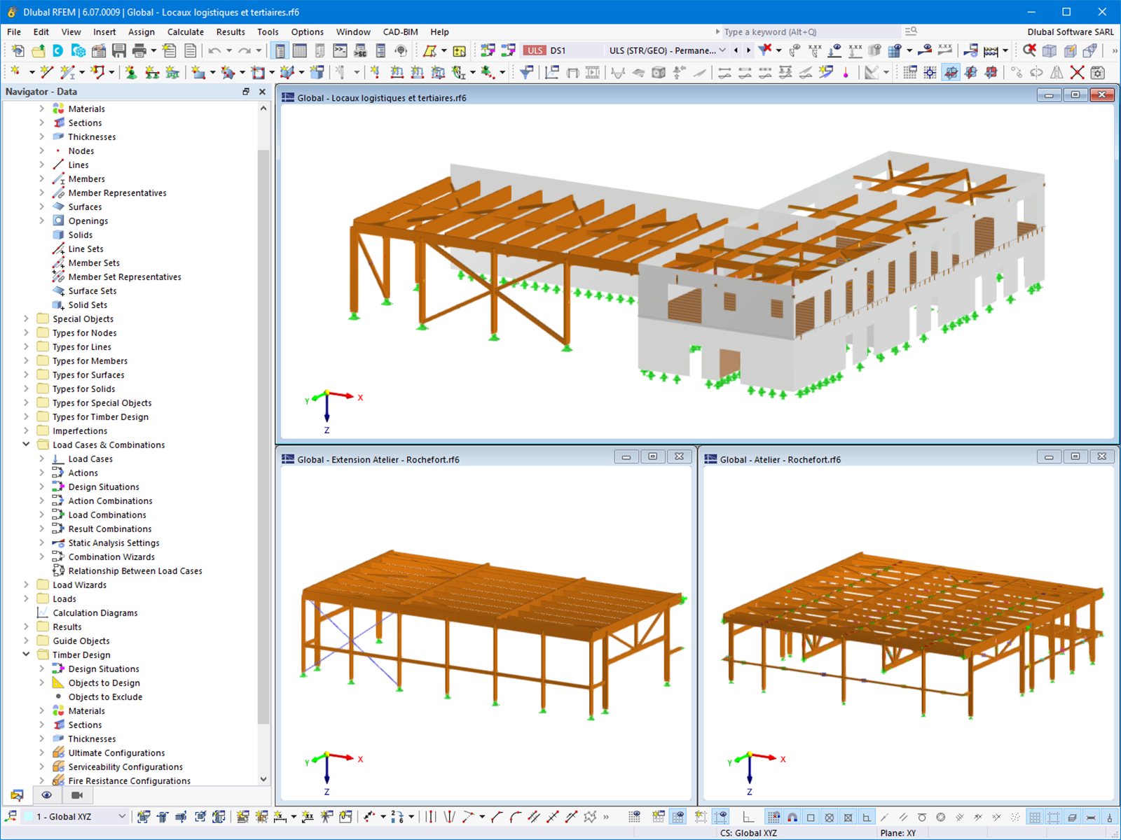 RFEM-Modell der Fertigungsstätte mit Hybridebenen | &copy; LCA Construction Bois