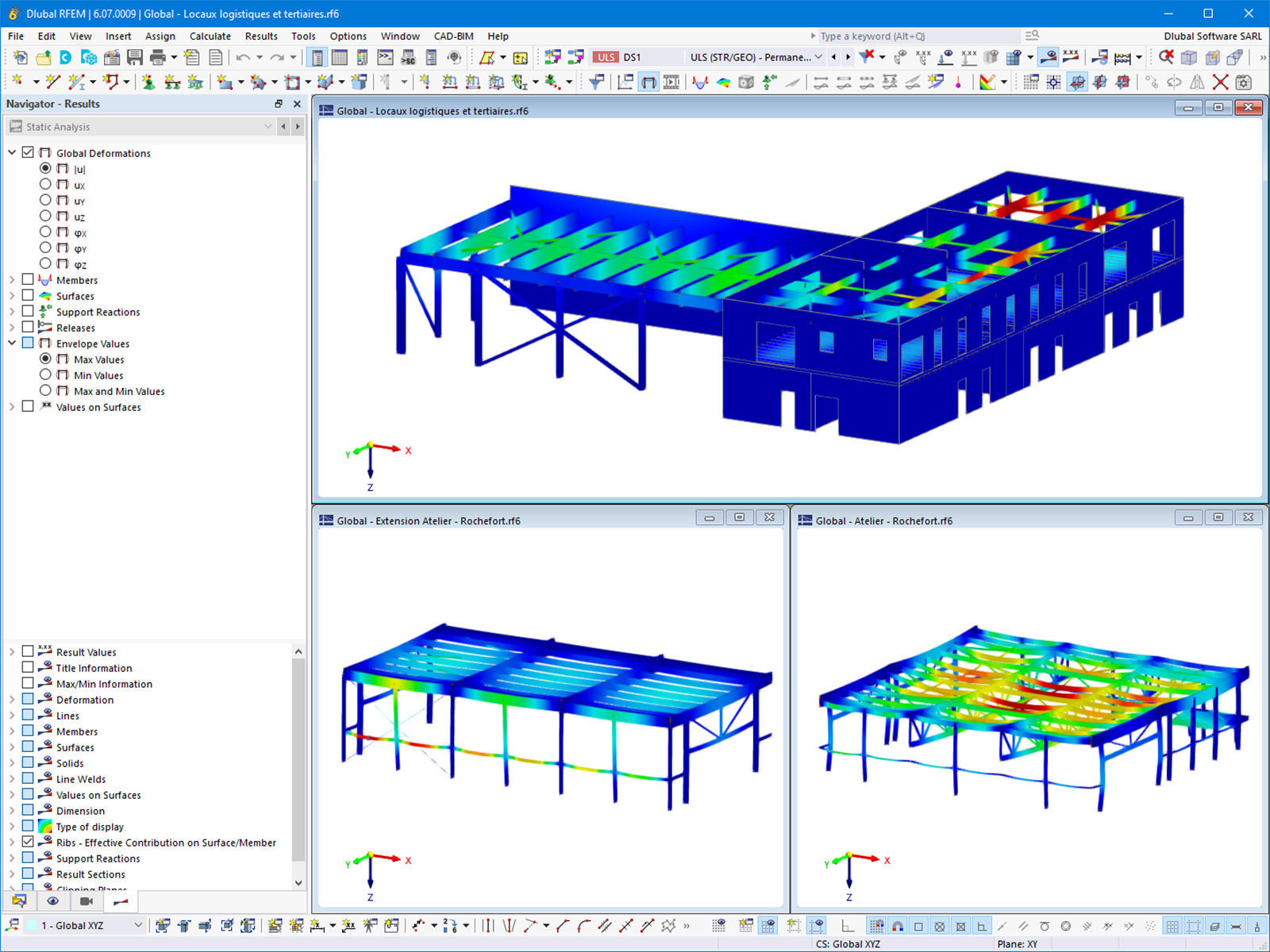 Verformungsbild des RFEM-Modells der Fertigungsstätte | &copy; LCA Construction Bois