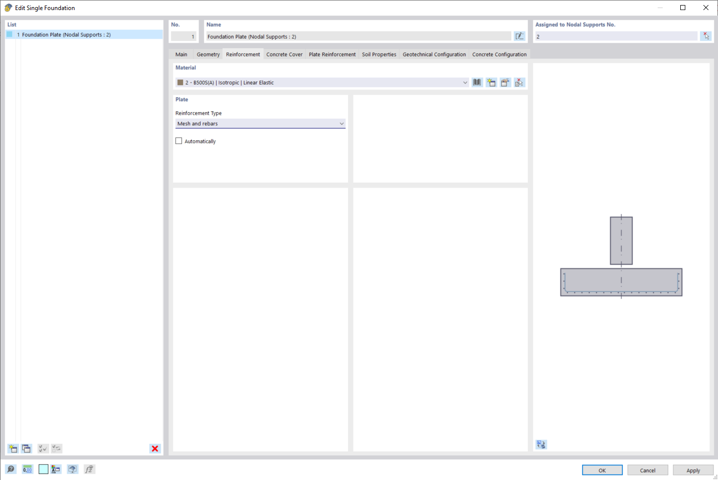 Foundation Plate | Reinforcement Dialog Box