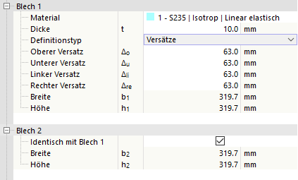 Eigenschaften der Endbleche definieren