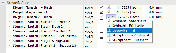 Schweißnähte definieren