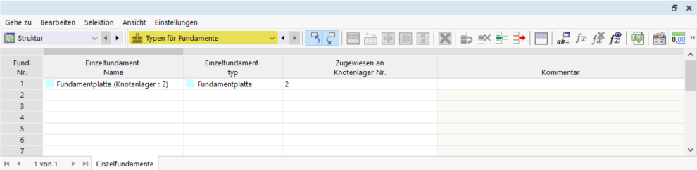 Einzelfundamente | Einzelfundament einem Knotenlager in Tabelle zuweisen