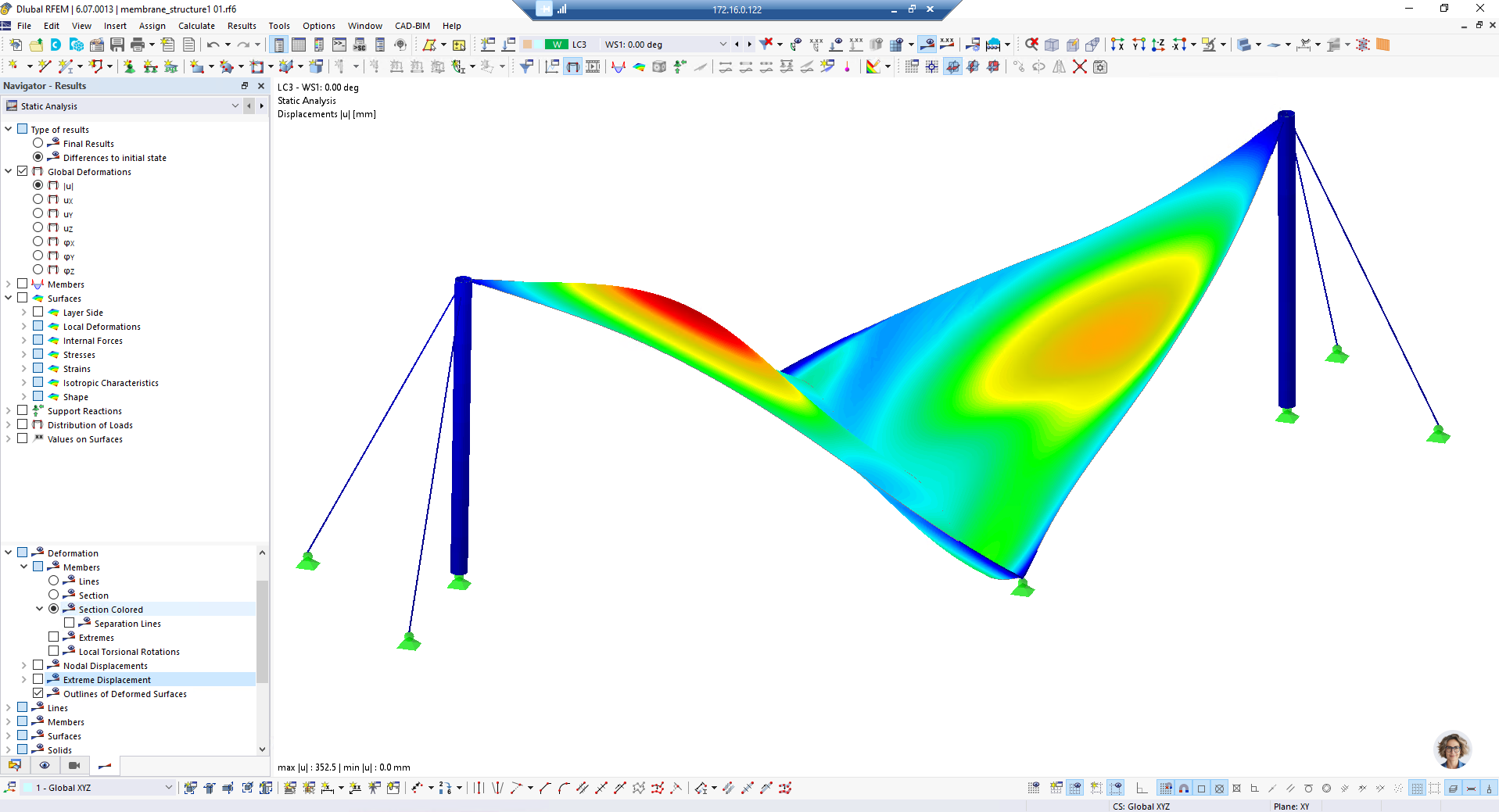 Bild 3: Die statische verformte Form in RFEM