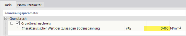 Betonfundamente | Charakteristischer Wert der zulässigen Bodenspannung