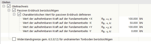 Betonfundamente | Gleitnachweis - Passiven Erddruck berücksichtigen
