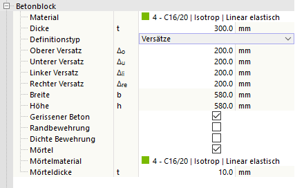 Eigenschaften des Betonblocks definieren