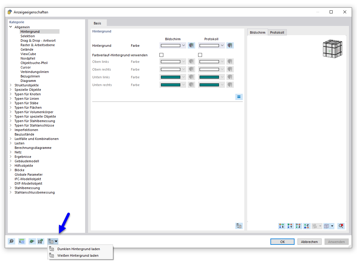 Dialog zur Änderung der Hintergrundfarbe in Dlubal Software.