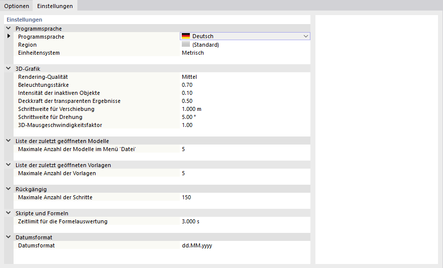 Register 'Einstellungen'