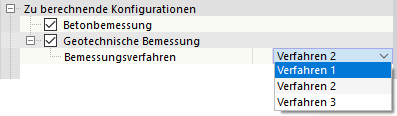 Verfahren für geotechnische Bemessung auswählen