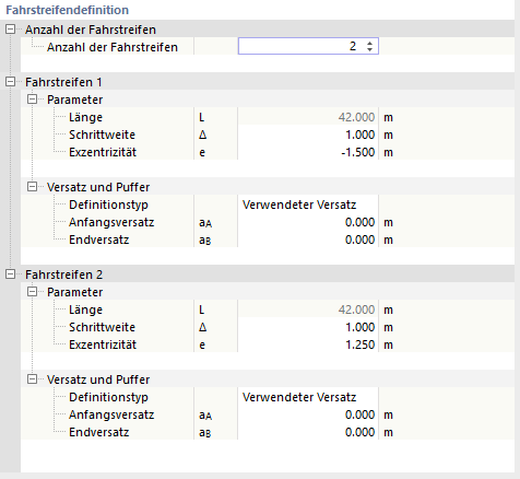 Fahrstreifen mit Versatz definieren