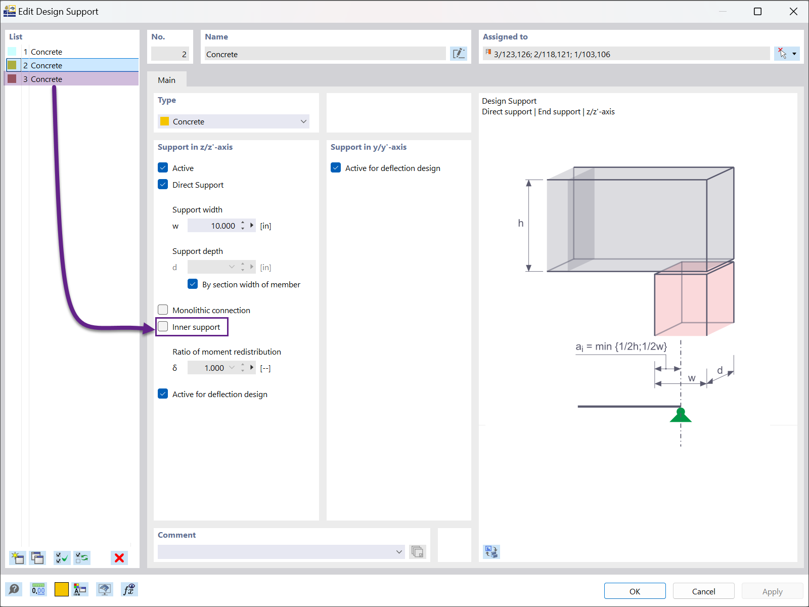 Interface zur Konfiguration der Bemessungseigenschaften in der Statiksoftware