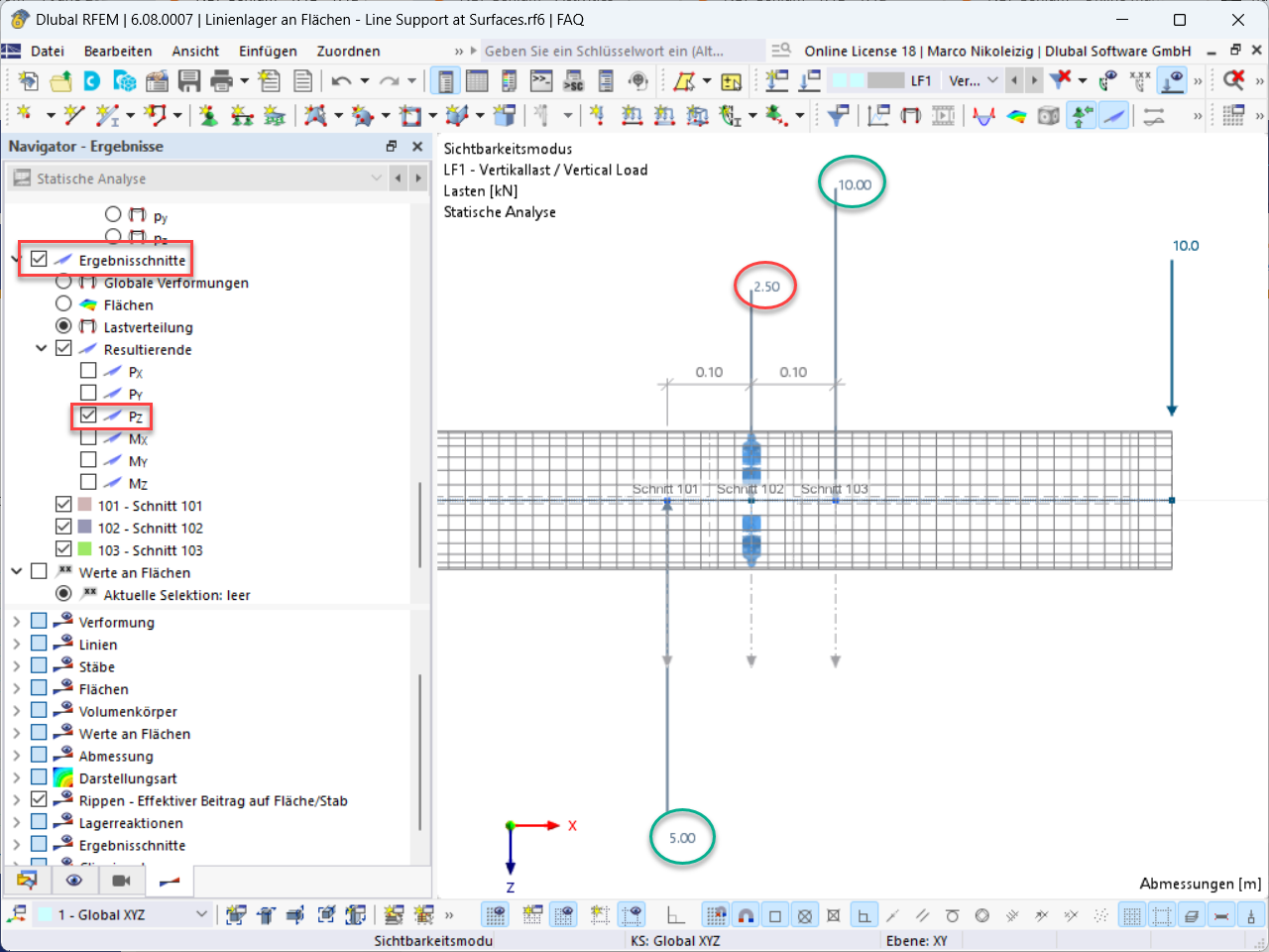 FAQ 005629 | Wie kann man die Lagerreaktionen an Linienlagern von Flächen analysieren?
Sind Ergebnisschnitte dabei hilfreich?