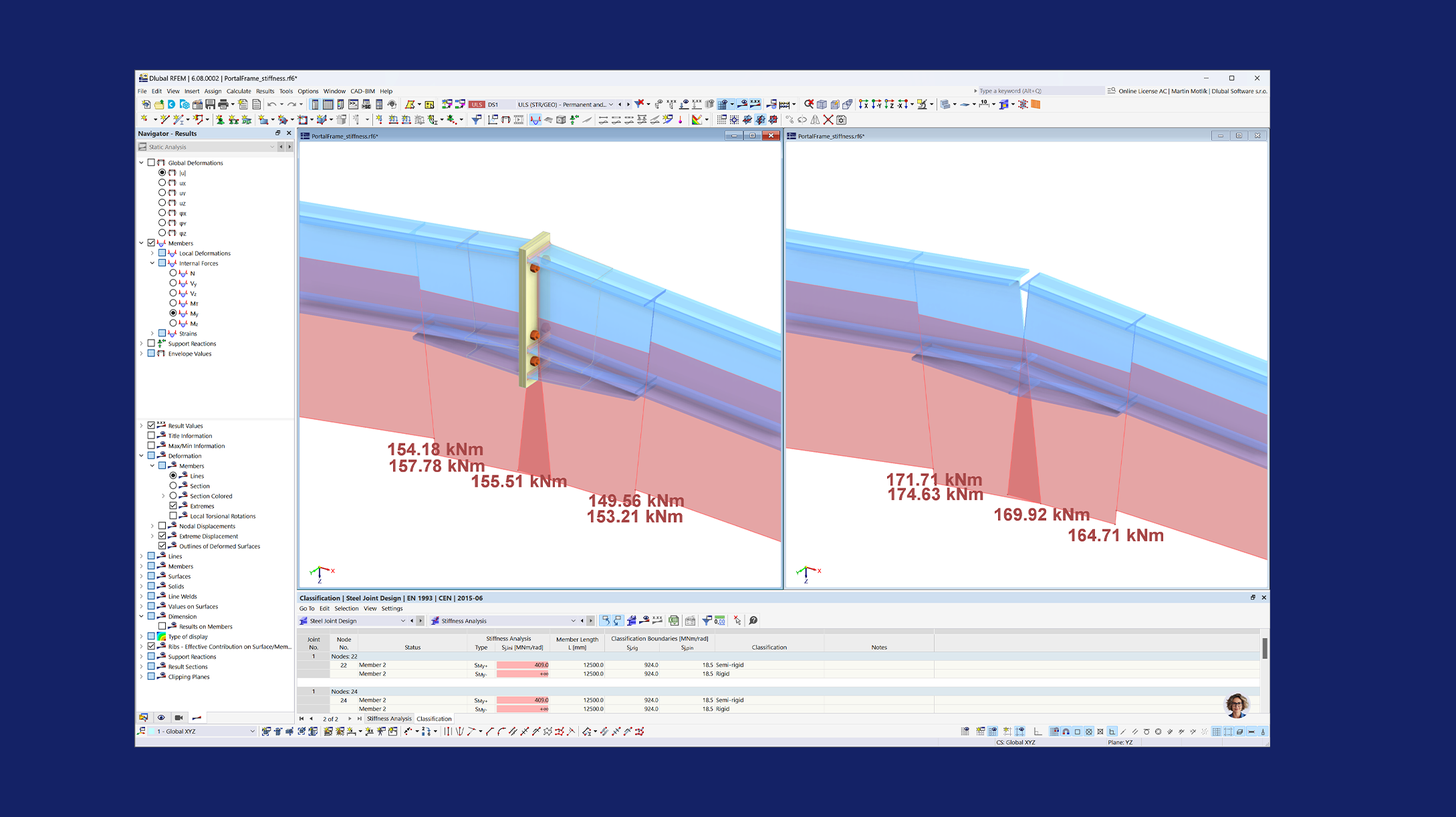 RFEM 6 Analyse von halbfesten Gelenken mit angezeigter Anfangssteifigkeit