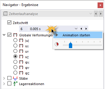 Animation der Zeitschritte über Kontextmenü starten