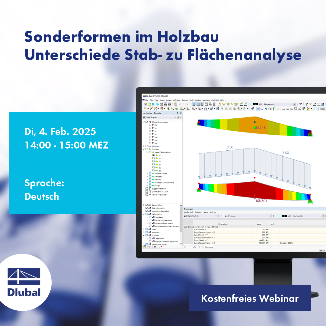 Sonderformen im Holzbau \n Unterschiede Stab- zu Flächenanalyse