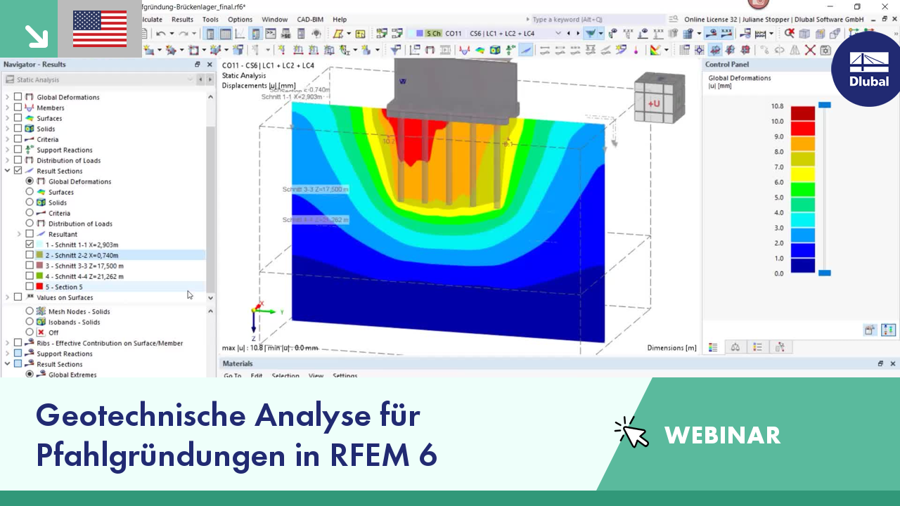 Webinar zur geotechnischen Analyse von Pfahlgründungen mit RFEM 6 Software.