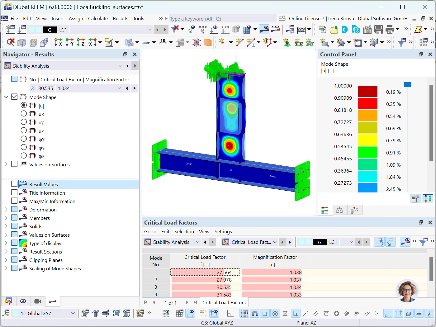 Strukturanalyse von örtlichem Knicken mit Dlubal RSTAB-Software.