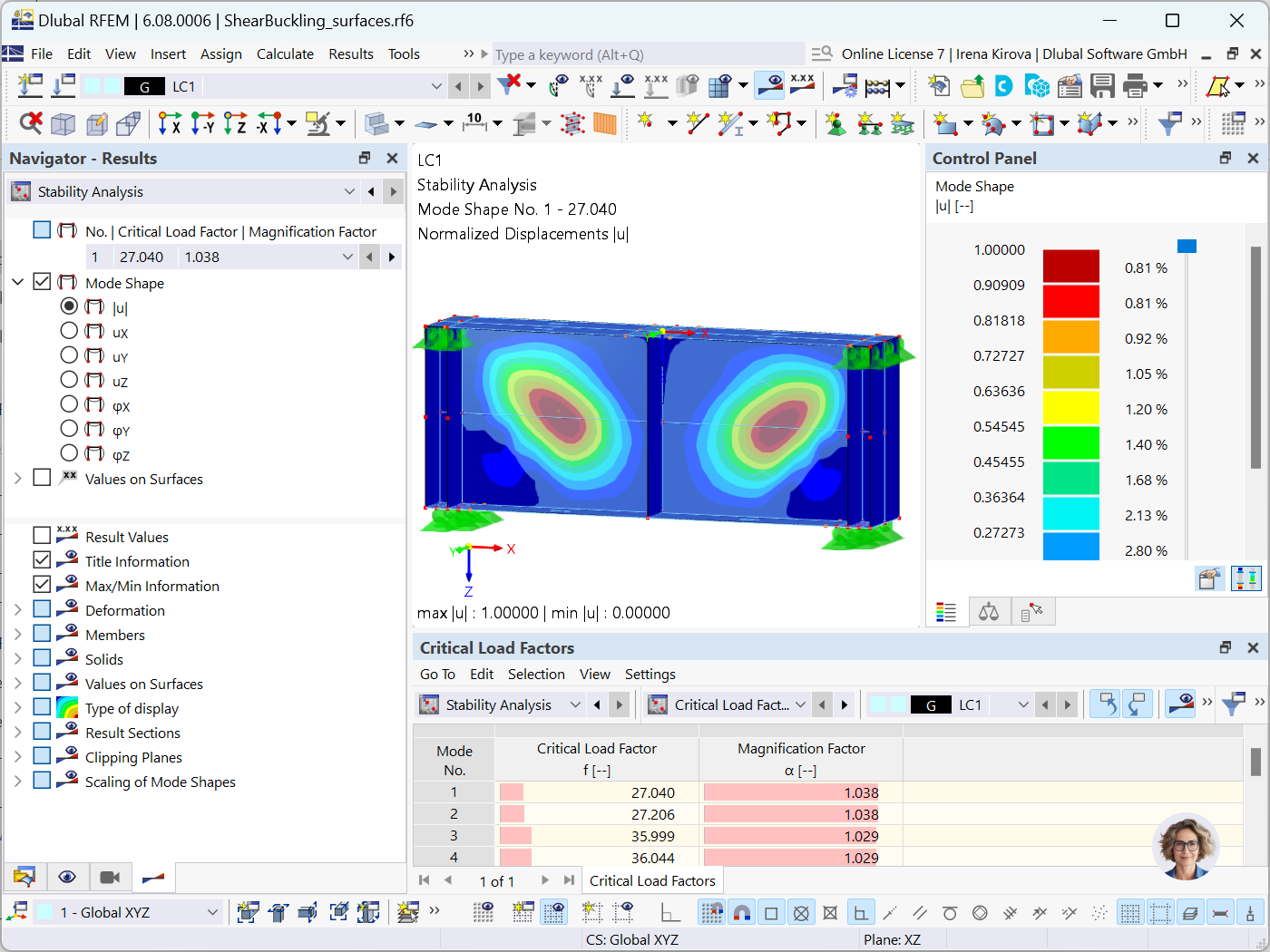 Strukturesches Modell zeigt Schubknickanalyse mit Dlubal Software.