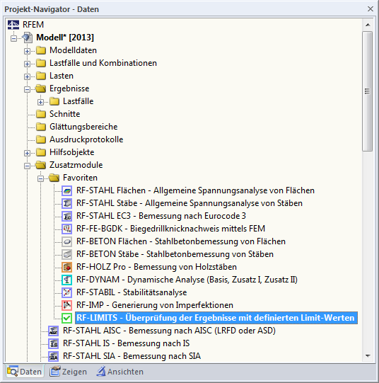 Bild 1.2 Daten-Navigator: Zusatzmodule → RF-LIMITS