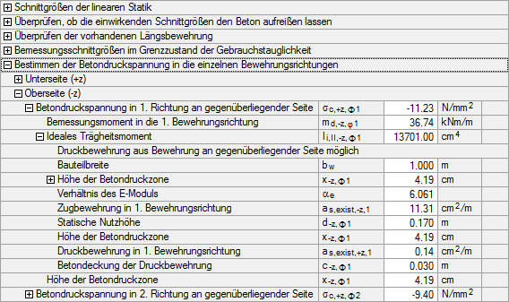 Bild 2.91 Höhe der Betondruckzone für 1. Bewehrungsrichtung