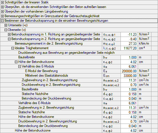 Bild 2.92 Höhe der Betondruckzone für 2. Bewehrungsrichtung