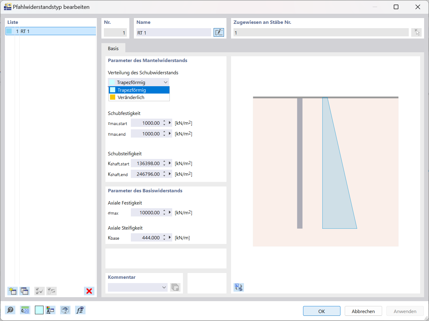 RFEM 6 Schnittstelle mit Pfahlwiderstandsparametereinstellungen