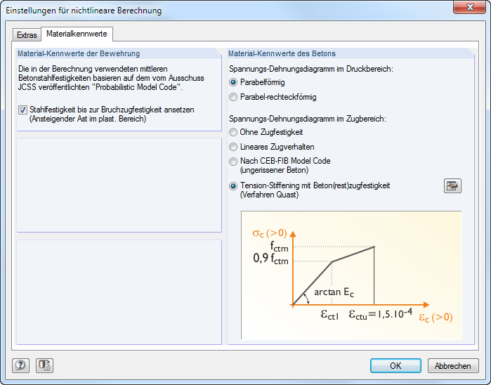 Bild 3.13 Dialog Einstellungen für nichtlineare Berechnung, Register Materialkennwerte