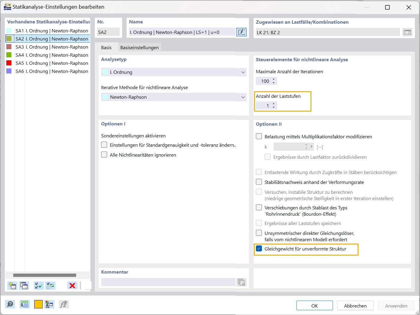 RFEM 6 Schnittstelle für Baustufen-Statikanalyse-Einstellungen