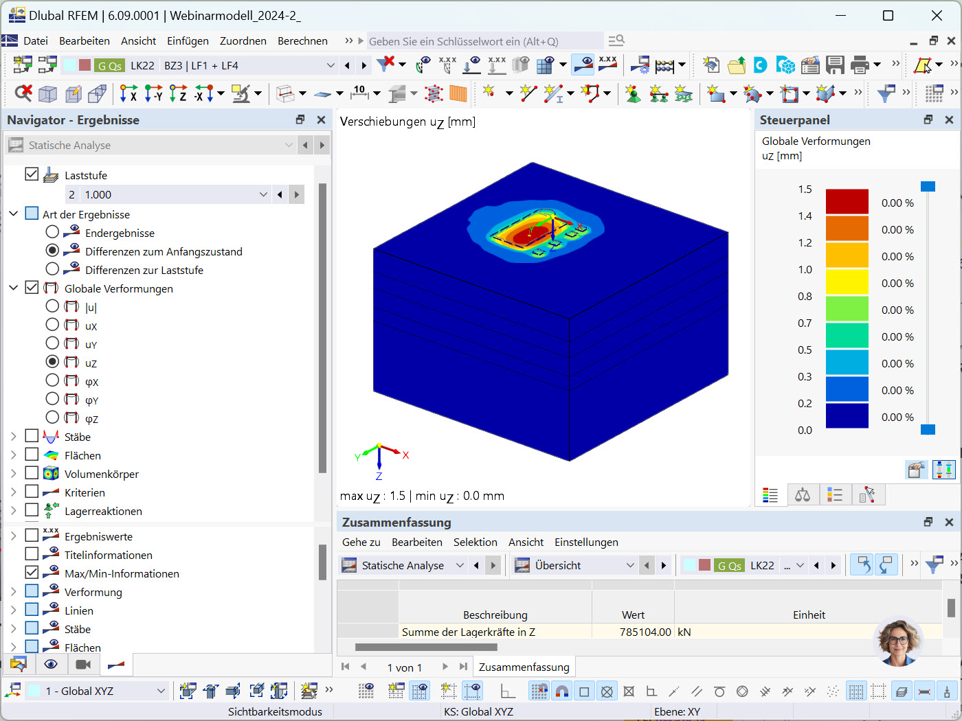 RFEM 6 Verformungsanalyse während der Gründungsphase