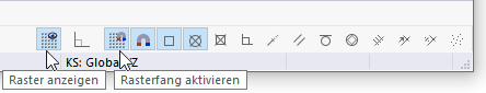 Schaltflächen für Raster und Rasterfang in CAD-Symbolleiste
