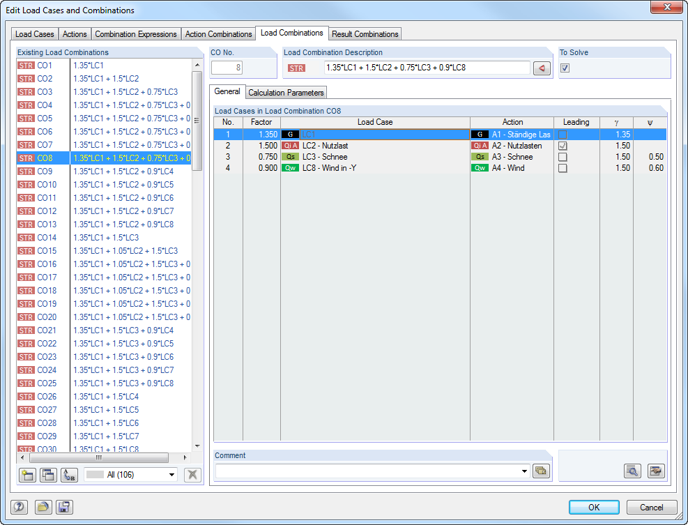 EC 0: Generated Load Combinations in RFEM