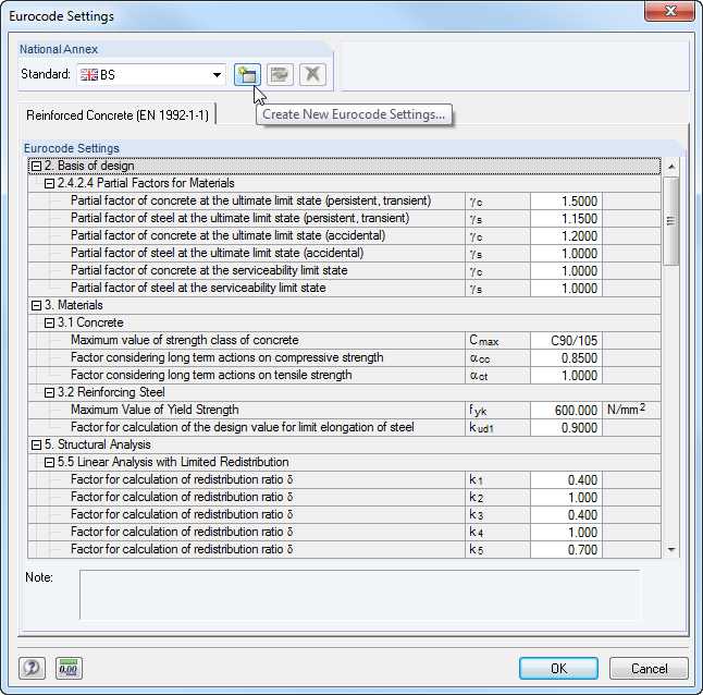 EC 2: Eurocode Settings in EC2 for RSTAB/RFEM