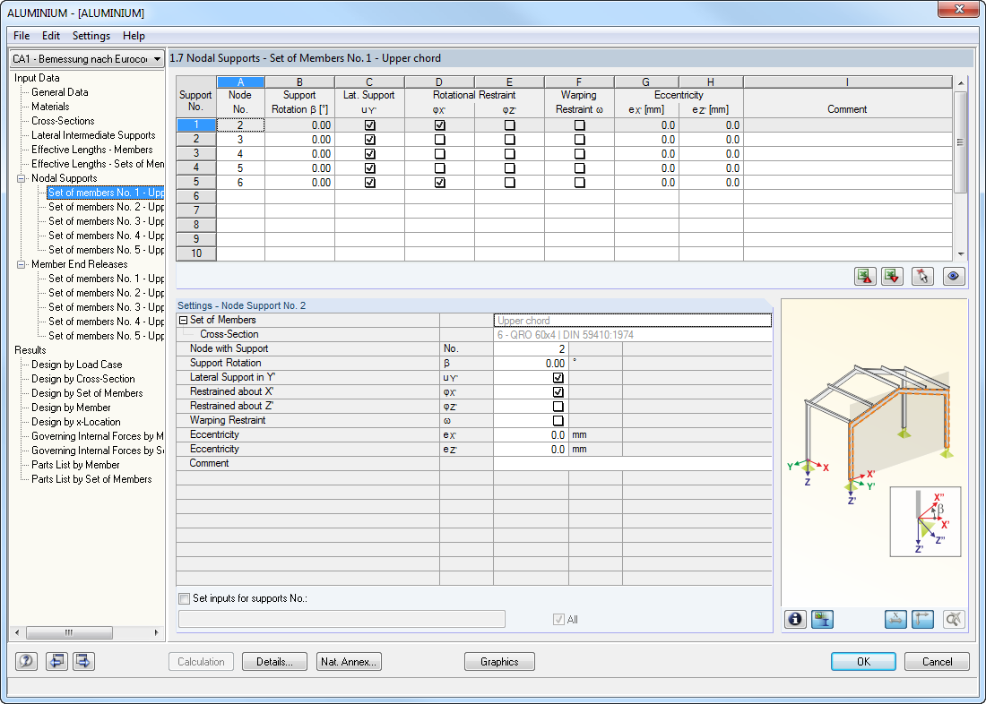 EC 9: Setting of Nodal Supports for Sets of Members in ALUMINUM