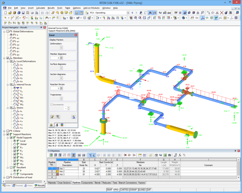 Internal Forces of Piping Analysis in RFEM