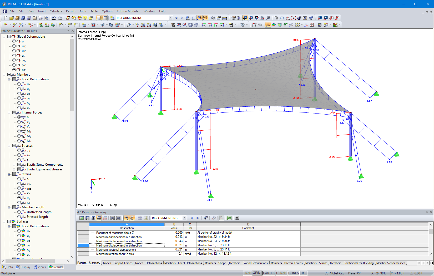 Cable Tensions After Form-Finding in RFEM