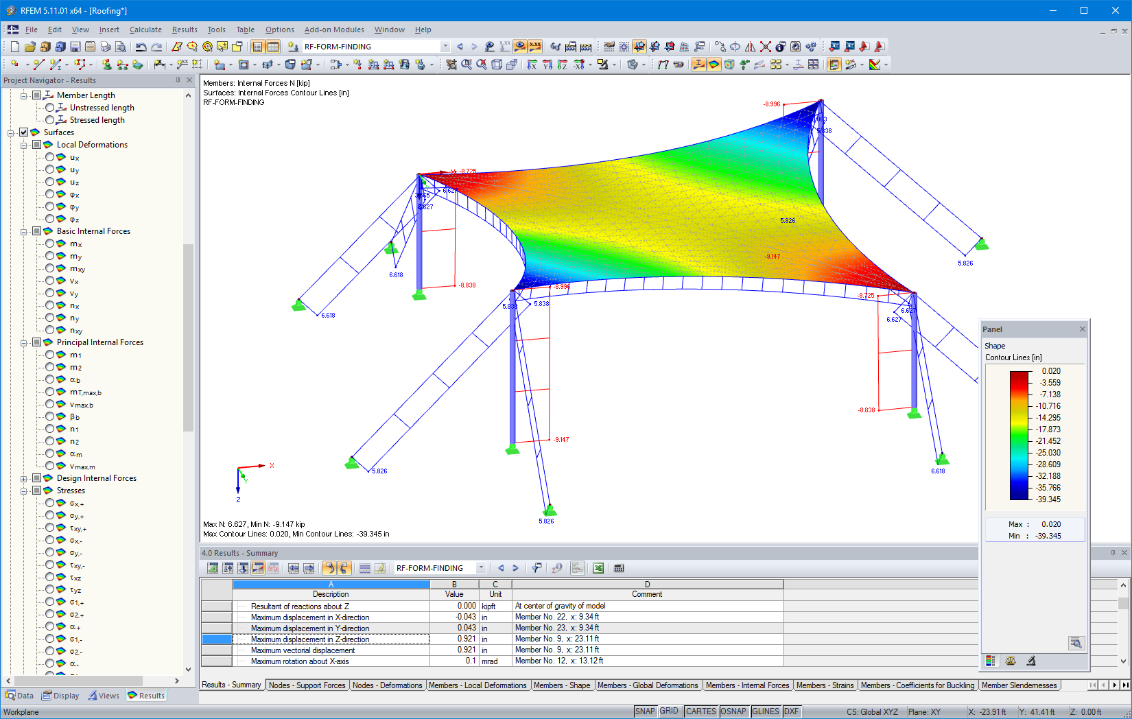 Contour Lines After Form-Finding in RFEM