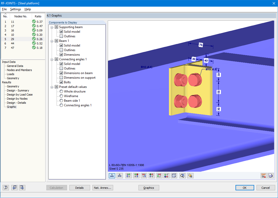 Graphical Display of Connection with Web Angles on Beam