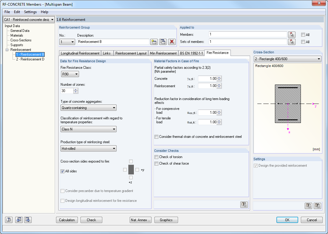 RF-CONCRETE Members - 1.6 Reinforcement, Fire Resistance
